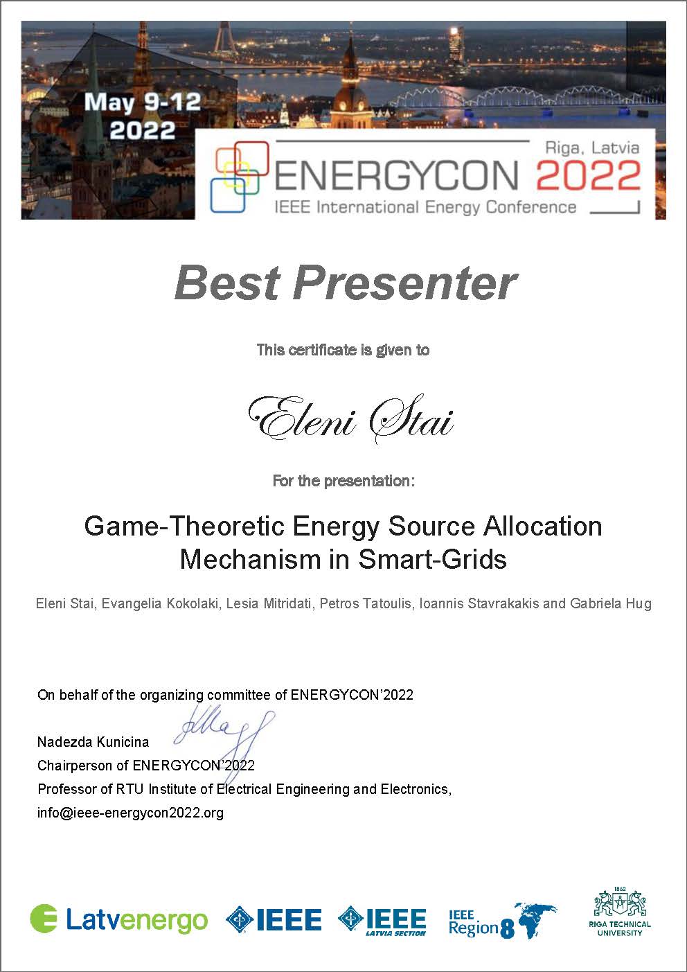 Enlarged view: Best Presenter EnergyCon 2022